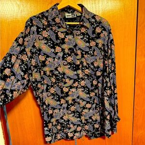 90’s Krazy Kat Blue Paisley Big Floral oversized Shirt Sz L